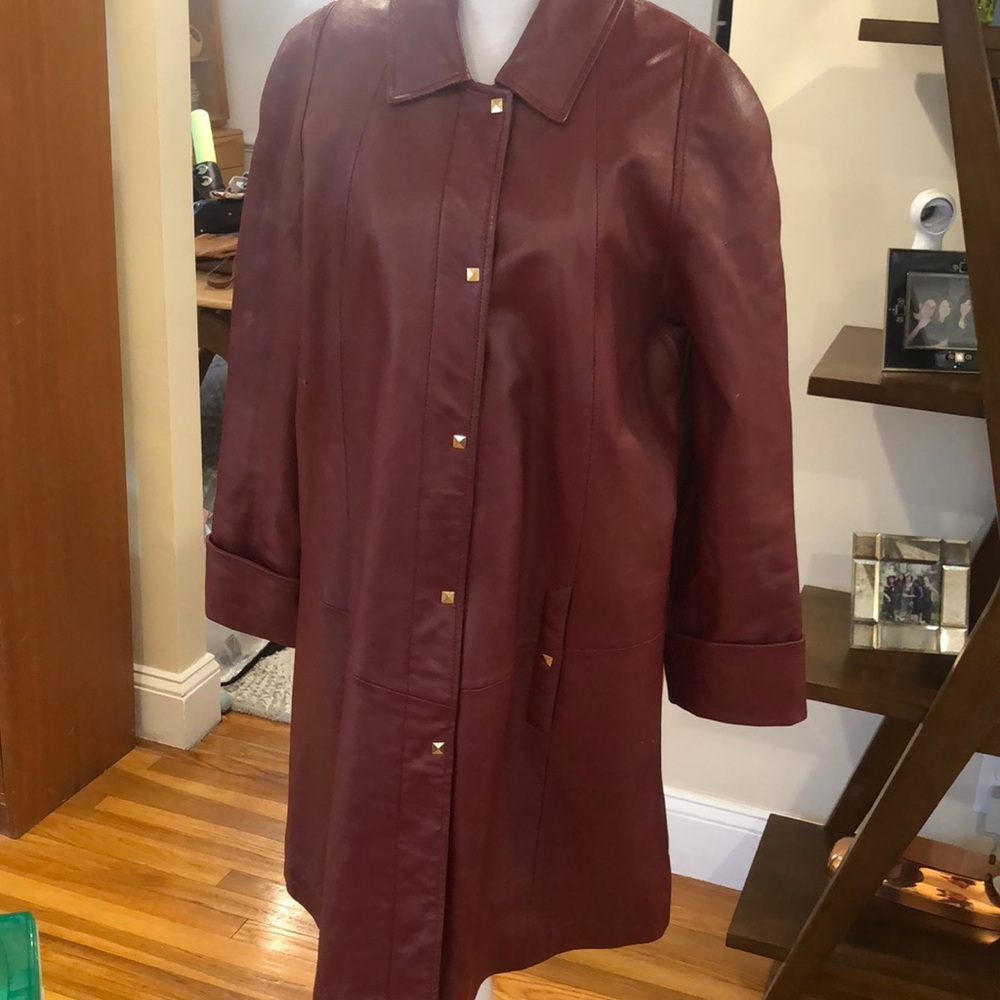 Vintage Burgundy Leather Coat